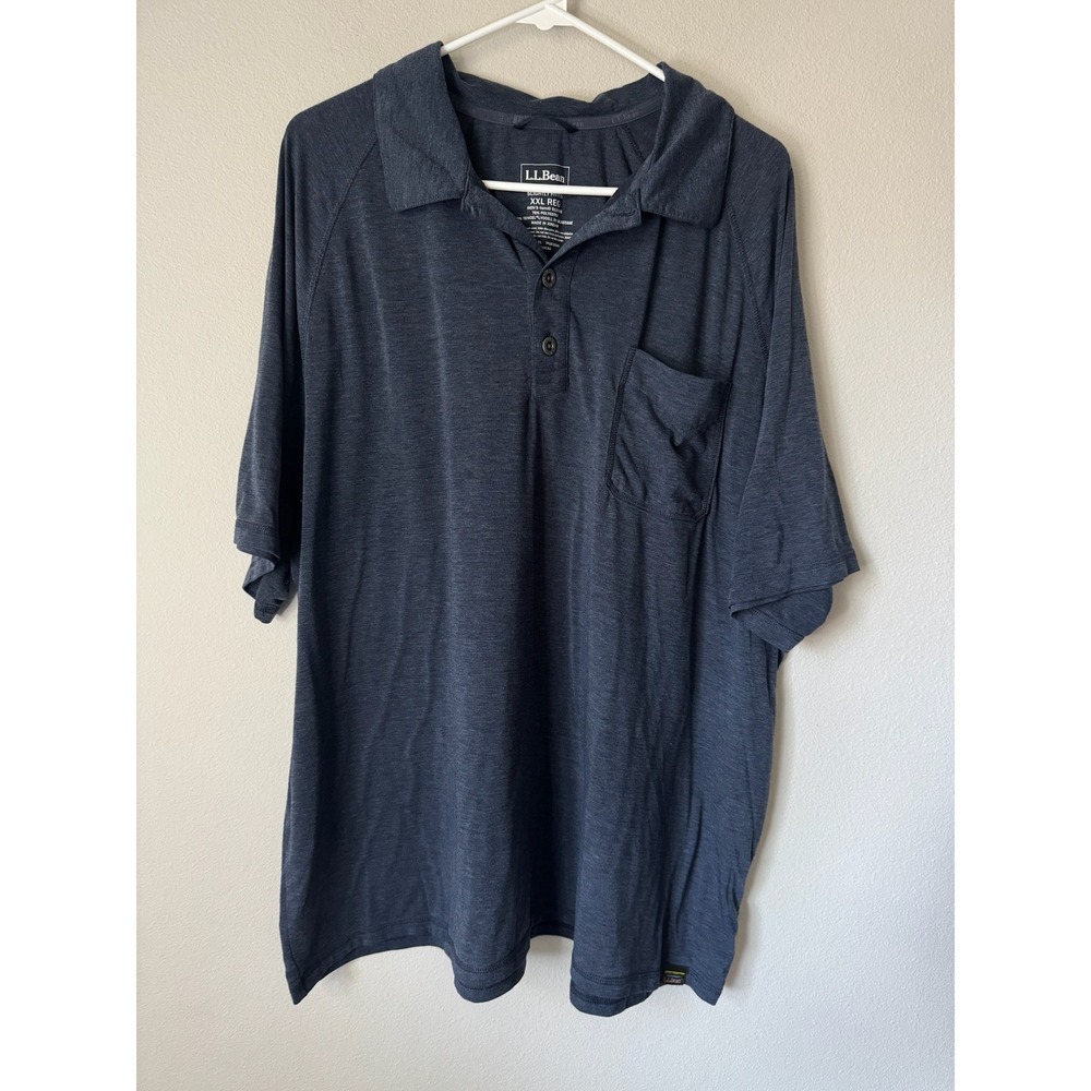 LL Bean Mens XXL Slightly Fitted Polo Shirt Navy Blue Performance Blend 513650
